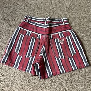 Vintage 90s Guess Striped Denim Multicolor Casual High Waist Shorts Jorts 10Y